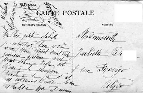 Verso de carte postale, venant de Douaouda